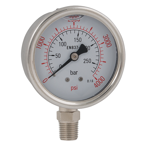 MANOMETER RVS 0-25bar D=63MM 1/4" ONDER GLYCERINE GEVULD SSG63-025BG