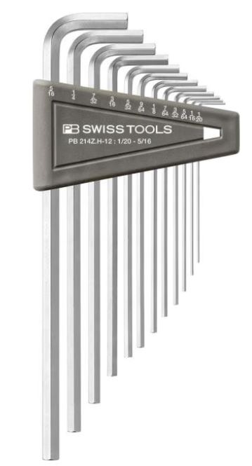 PB HAAKSE STIFTSLEUTELSET 6-KANT 214Z.H-12 1/20"-5/16" LANG