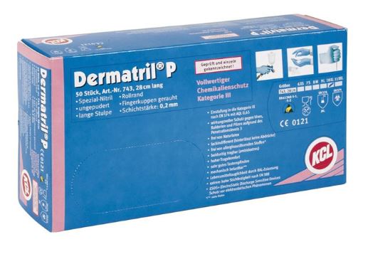 DS a 50 pcs. HANDS. NITRIL KCL DERMATRIL P 743 D=0.2mm CHEM. RESISTANT
