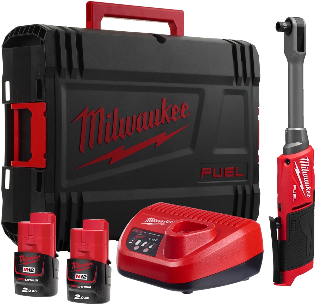 MILWAUKEE THROUGH RATCHET. M12FPTR-202X 2x BATTERY 12V 2.0Ah + CHARGER + BOX 4933499411