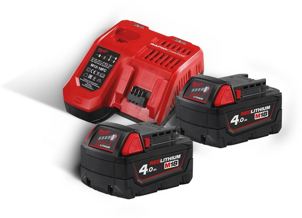 MILWAUKEE M18™ M18 NRG-402 ACCU-LAADSET 2x 18V 4,0Ah ACCU & SNELLADER M12-18 FC 4933459215