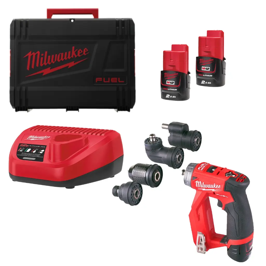 MILWAUKEE CORDLESS SCREWDRIVER M12 FDDXKIT-202X 2X 2.0Ah BATTERY + charger and case