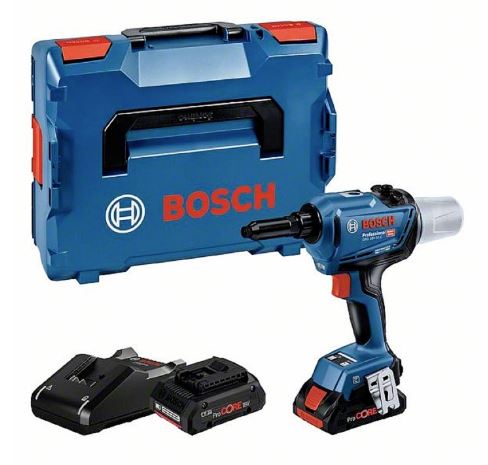 BOSCH PRO GRG 18V-16 C ACCU POPNAGELTANG 3-6,4mm INCLUSIEF 2x 4,0Ah PROCORE 18V Li-ION ACCU EN LADER IN L-BOXX 06019K5001