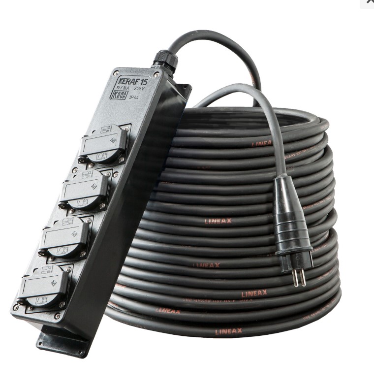 KERAF VERLENGKABEL 10mtr H07RN-F 3X1,5 4-VDOUIG SNOERCENTRALE ZWART KRIMPKOUS