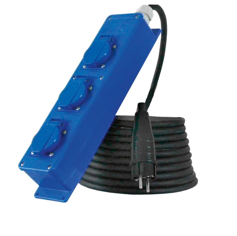 KERAF VERLENGKABEL 10mtr H07RN-F 3X2,5 RANDAARDE 3-VOUD SNOERCENTRALE BLAUW