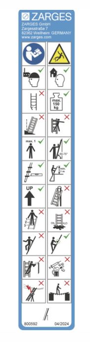 ZARGES STICKER INSTRUCTIONS FOR USE 800592