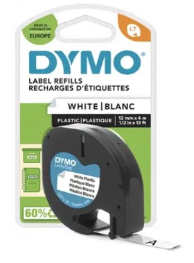 DYMO LABELTAPE LETRATAG 91201 PLASTIC 12MM ZWART OP WIT