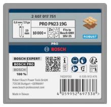 DS a 10,000pcs BOSCH NAGEL ELVZ 0.6X19MM 2607017751 T.B.V. GNH18V-35