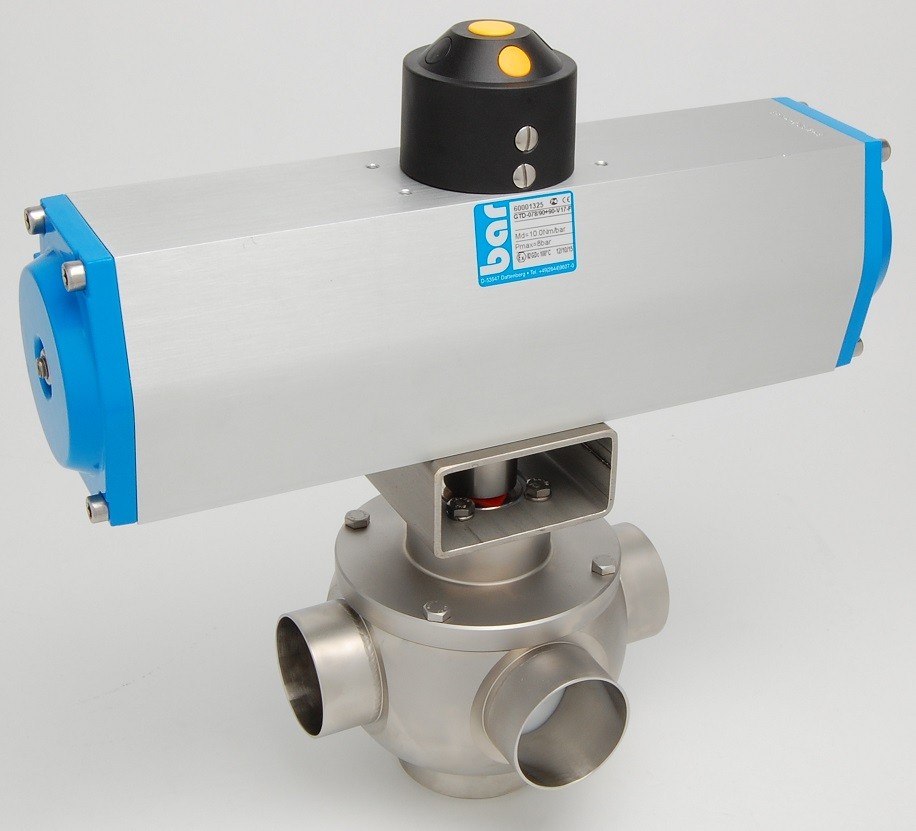 3-WEGKLEP RVS-316L ALFA LAVAL DN50 0-180º 3x LAS 53x1,5mm ALU PNEUM ACTUATOR DUBBEL WERKEND PTFE/VITON 