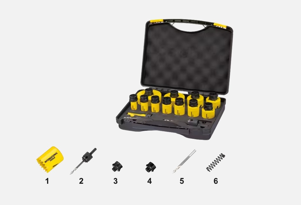 INTERNATIONAL TOOLS ECO PRO HSS-Co 8% BI-METAAL SET GATZAGEN 61.090 MET UNIVERSELE QUICK-CHANGE HOUDER & ADAPTERS 16-19-22-25-29-32-35-38-44-51-64-76mm 69.092.1200