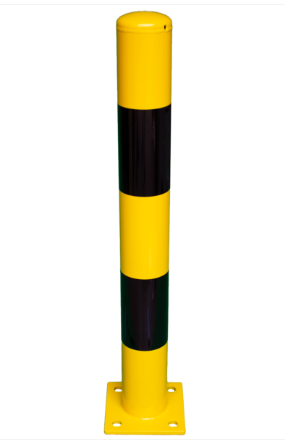 AANRIJDPAAL Ø114mm x 1000mm MET VOETPLAAT - GEEL/ZWART