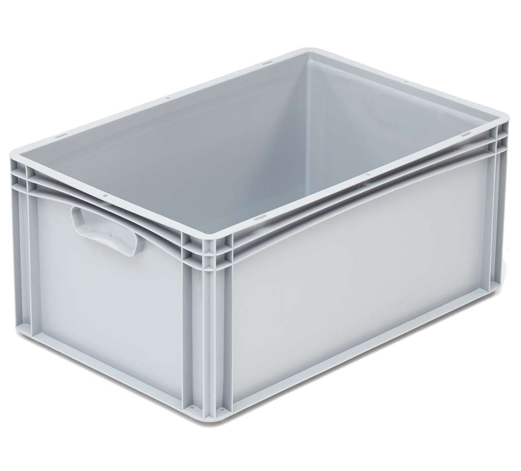 BASICLINE KUNSTOF STAPELBAK 600x400x270mm GRIJS MET DICHTE GREPEN 54L