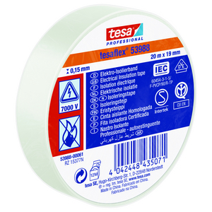 [977002090] TESAFLEX ISOLATIETAPE 53988 WIT 19mm x 20mtr 53988-00061-00 (MOQ 10st)