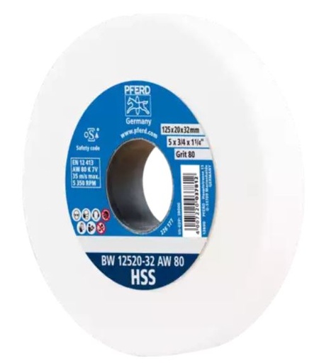 [158000125] SLIJPSTEEN BW 125x20x32 AW80 WIT HSS + REDUCEERRING 25/20/16