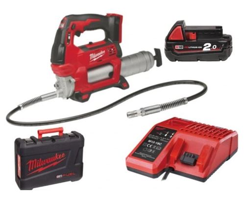 [260000085] MILWAUKEE HD ACCUVETSPUIT 18V M18 GG201C + KOFFER + SNELLADER + 1x ACCU 18V 2,0Ah