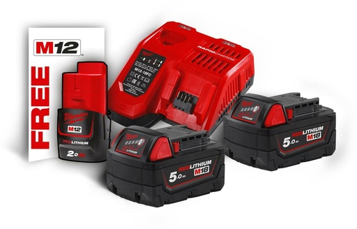 [260000250] MILWAUKEE M18™ M18 NRG-502 ACCU-LAADSET 2x 18V 5,0Ah + 1x 12V 2,0Ah ACCU & SNELLADER M12-18 FC 4933459217