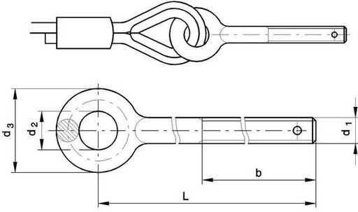 [963001060] OOGBOUT M16 X 350 ( tbv LIFTKABEL) (voor liftkabel Ø 9-11 mm) ZSO16350