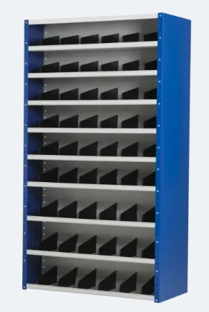 [974008360] VAKKENKAST OMP-212 INCL 54 VERD.SCHOTTEN H1980xB1000xD450mm BLAUW/GRIJS