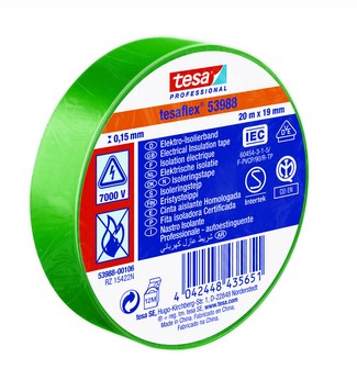[978000380] TESAFLEX ISOTAPE 53988 20MTRX19MM GROEN VERPAKT A 10ST