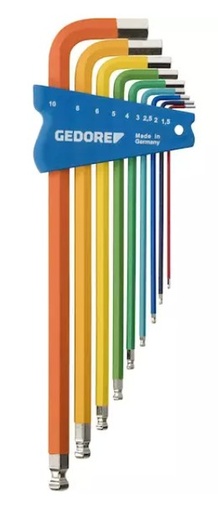 [089005145] GEDORE HAAKSE STIFTSLEUTELSET 6-KANT H42 CKEL-09 1,5-10mm LANG KK RAINBOW 3297470 *A*