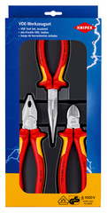 [110002225] KNIPEX VDE PLIERS SET 3-PIECE. SIDE CUTTING PLIERS+COMBINATION PLIERS+NINE PLIERS