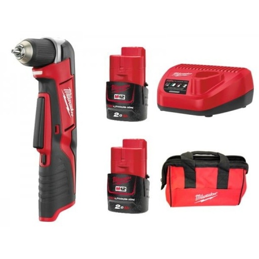 [260000125] MILWAUKEE COMPACT ANGLE SCREWDRIVER RAD-202B + 2 BATTERIES 2.0AH + CHARGER C12C + BAG